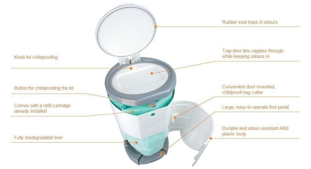 Korbell Classic Nappy Disposal Bin Soft Pink