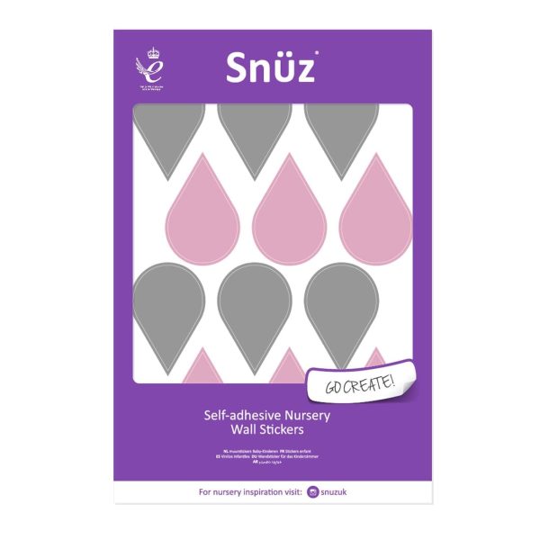 Snuz Nursery Wall Stickers Pink/Grey Raindrops (48pc) Baby Lurve